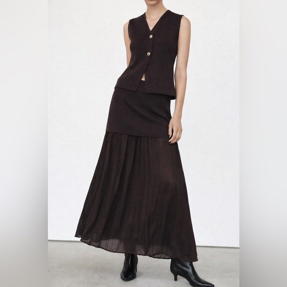Zara Dresses & Skirts - Zara Chocolate Brown Layered Waist Chiffon Maxi Skirt Minimalist Flowy Medium